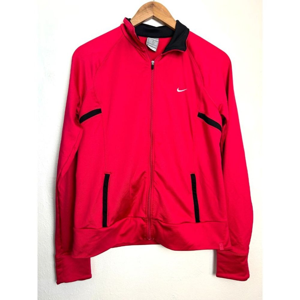 Nike Fit Dry Track Jacket Women's Size Medium Red Full Zip Up Zip Pockets